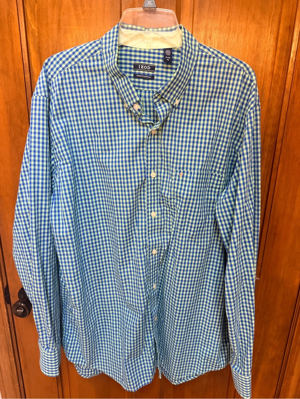 Izod Men’s Blue and Green Gingham Button-Down Shirt